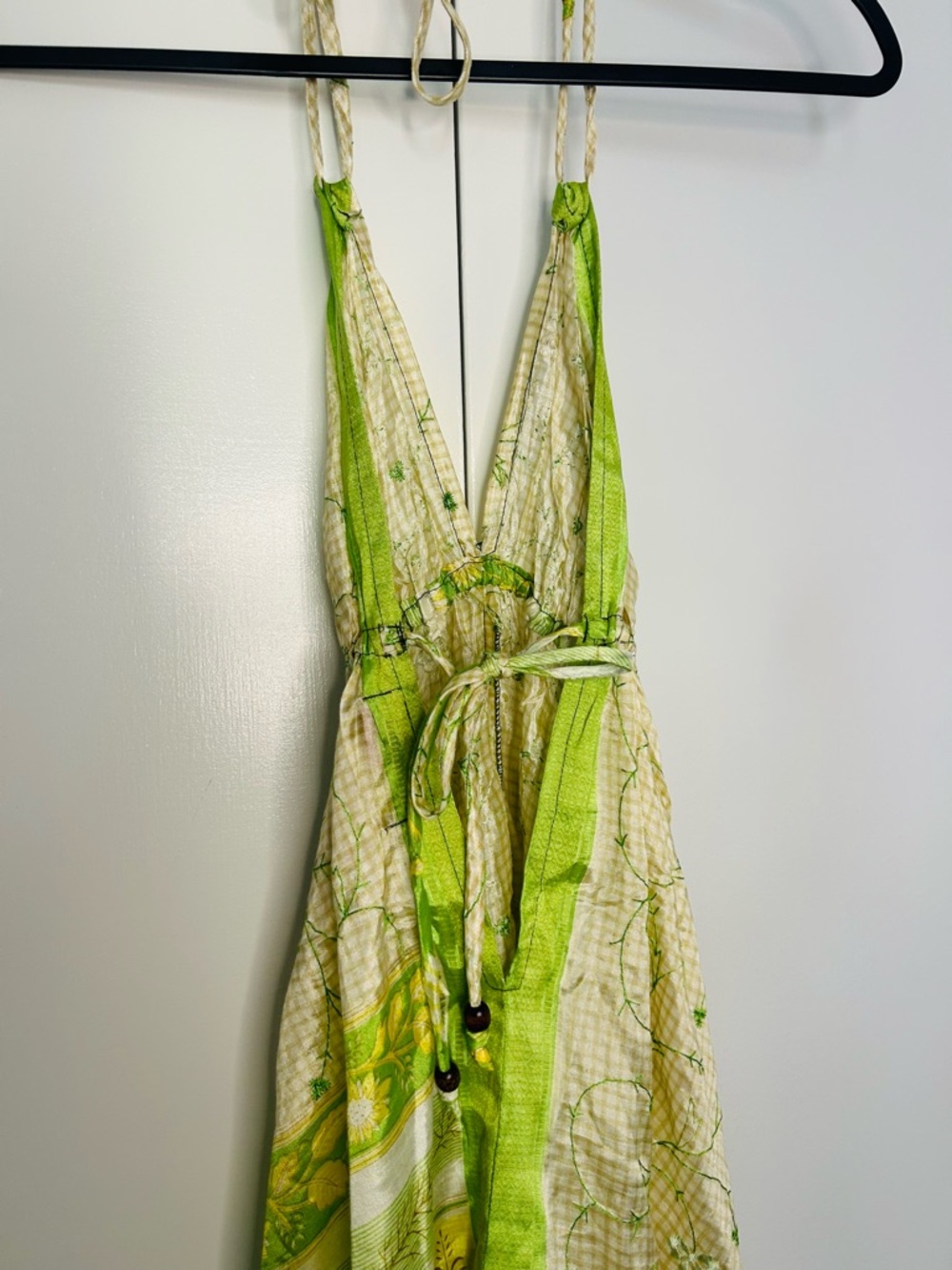 Junglee Bille Woman Green Printed V-Neck Maxi Dress with Braided Waist Free Size - Picture 4 of 8